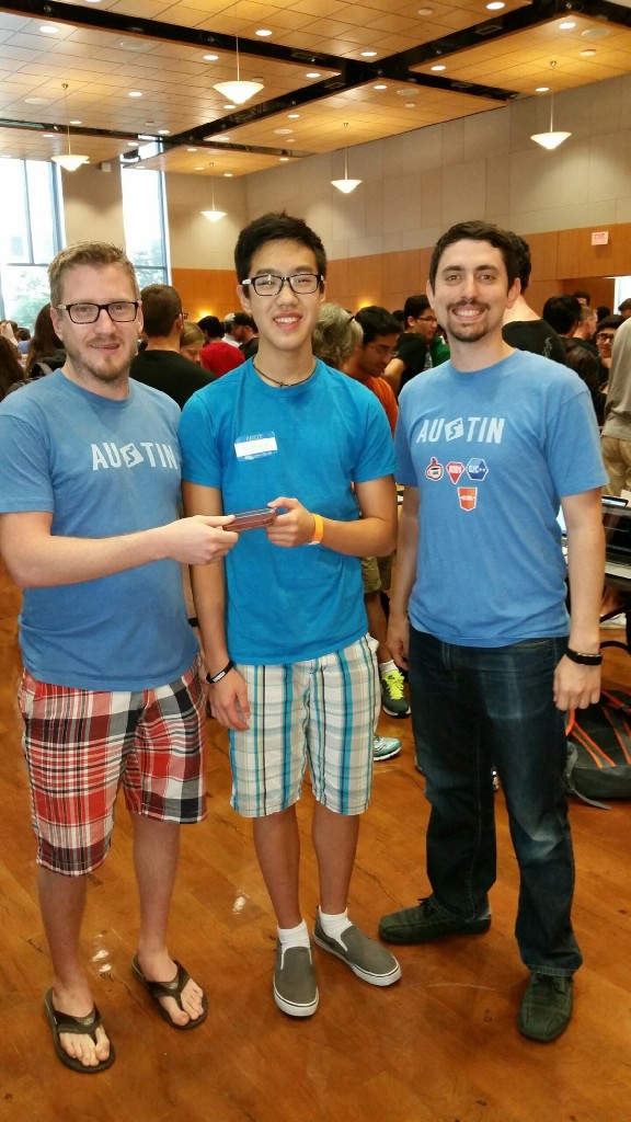 Peter Thai receiving a prize for hacking on our API