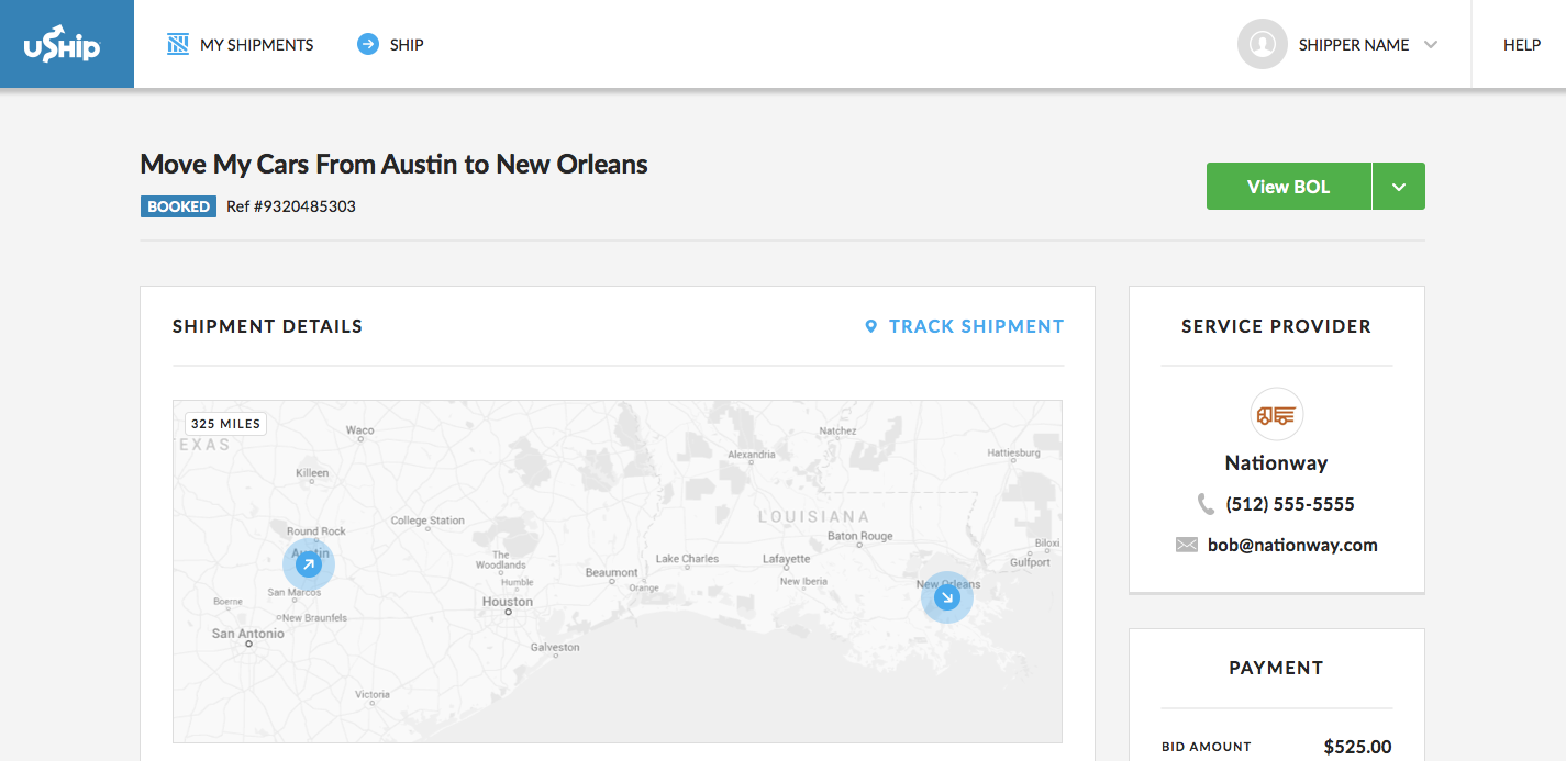 uShip tracking map