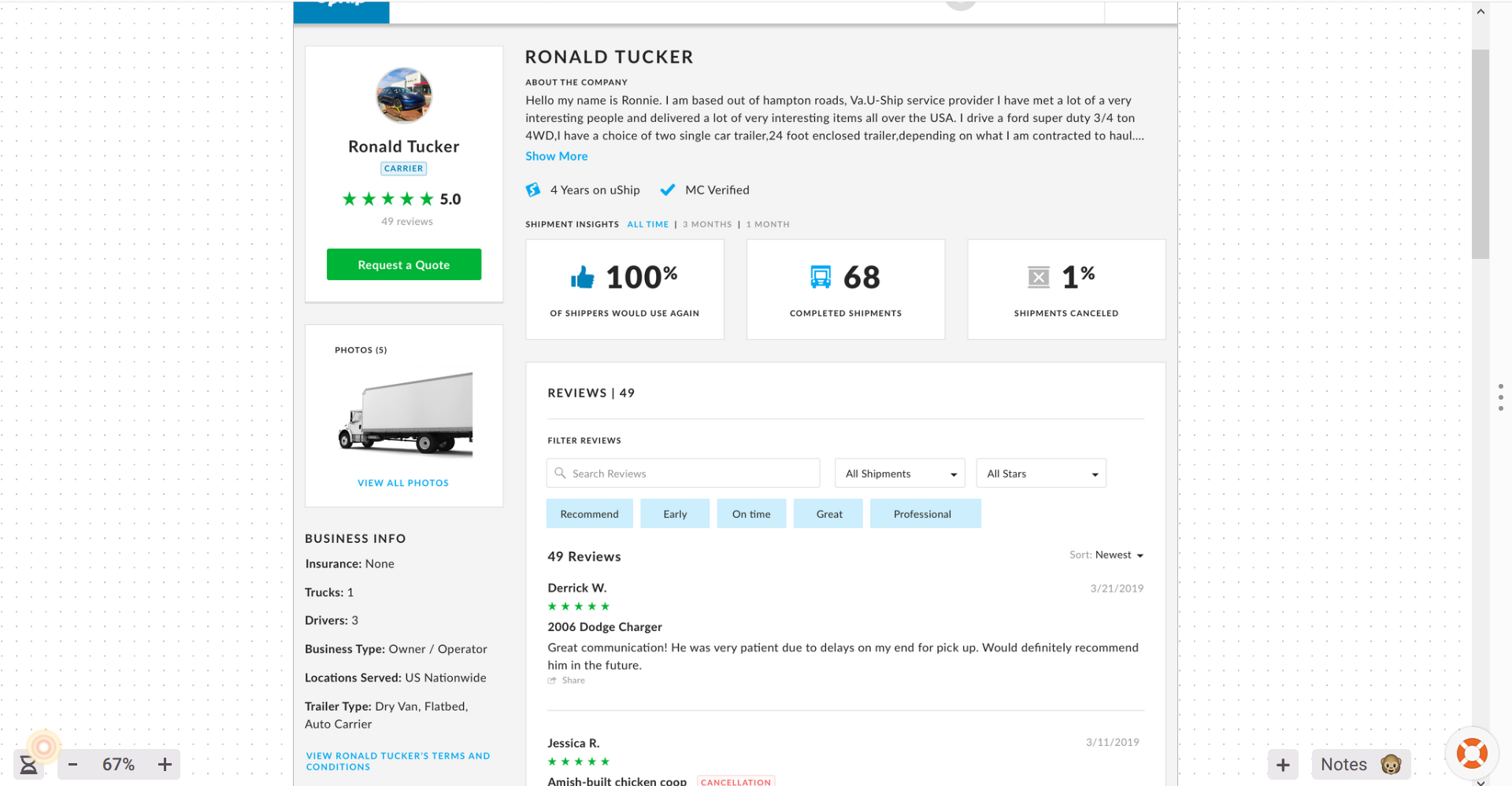 uship carrier profile