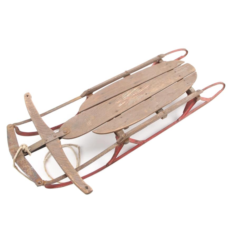 vintage wood snow sled