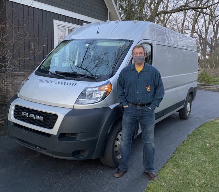 man with sprinter van and mask uship