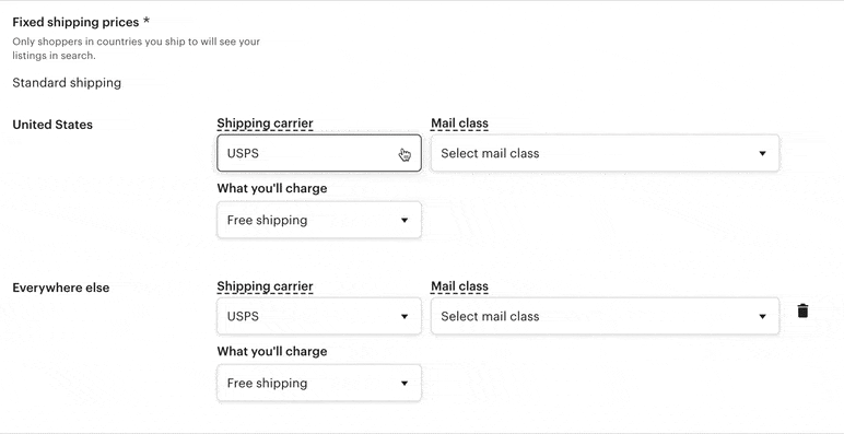 Etsy tracking fixed price selection