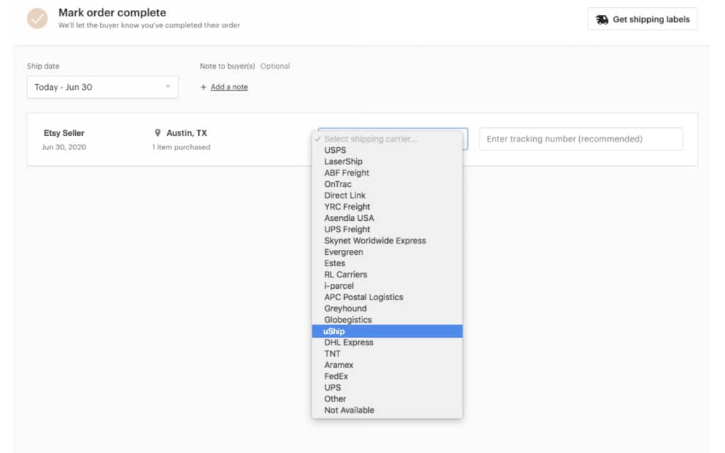 etsy tracking view for etsy shipping