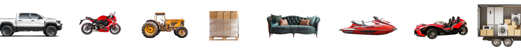 Shipping item types – trucks, motorcycles, tractors, boxes, furniture, boats, and appliances